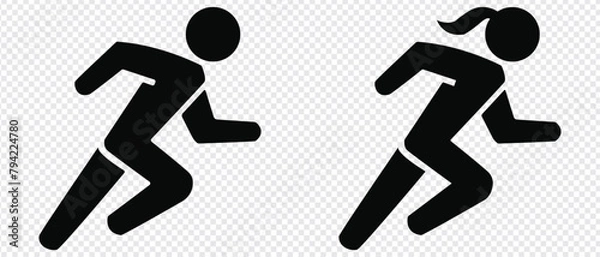 Fototapeta Running sport man and women icon in flat set. isolated on transparent background Containing runner, race, finish, boy stick figure running fast and jogging elements. eps 10.