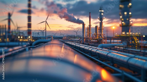 Fototapeta A hydrogen pipeline with wind turbines