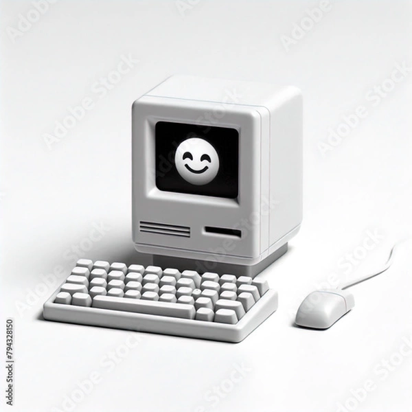 Fototapeta Ein schwarz weiß Foto eines kleinen lustigen Computers