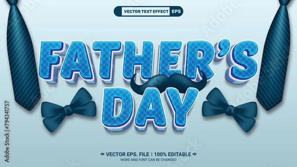 Fototapeta Fathers day celebration vector template with happy fathers day 3d editable text style effect with gentleman bow tie