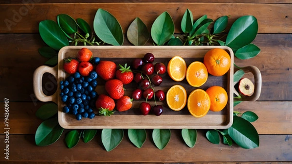 Fototapeta A Feast for the Eyes: Vibrant Fruit Display on a Rustic Table (High-Resolution Photo)