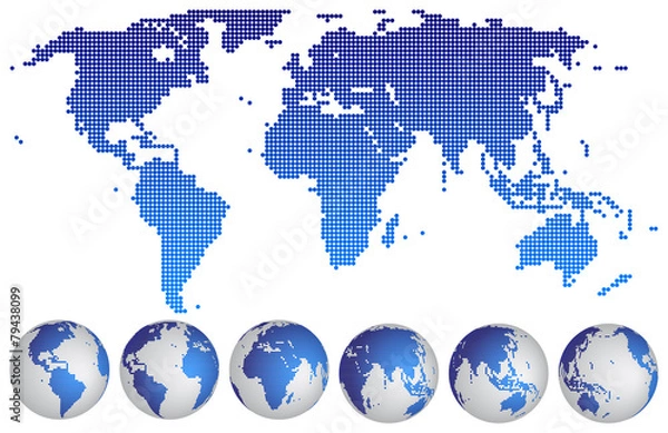 Obraz World map dotted with globes