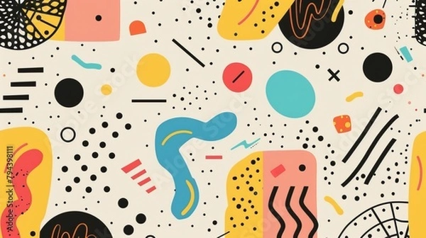 Obraz Abstract shapes in a cute Memphis style  AI generated illustration