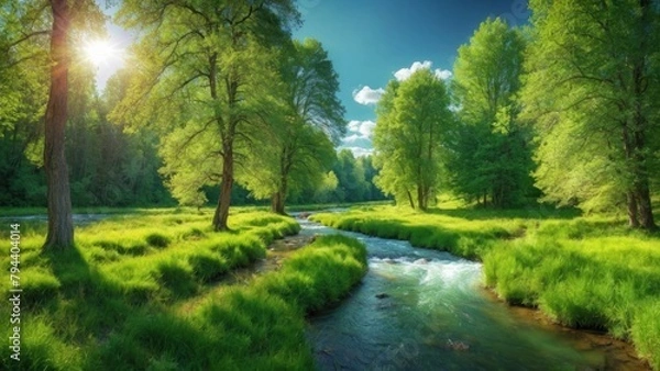 Obraz Wild river in the forest, summer, wallpaper