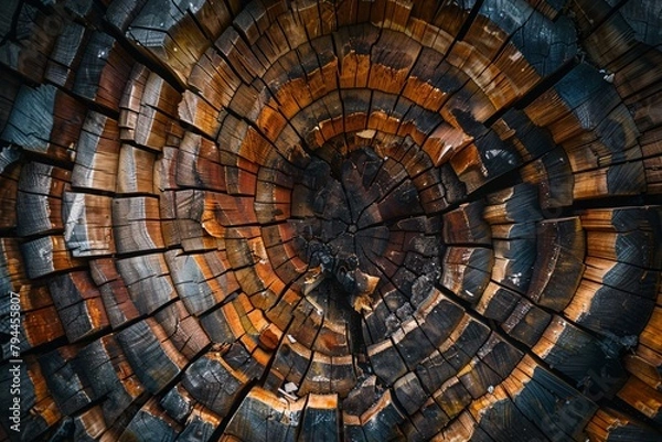 Fototapeta Dive into an abstract world of wood stumps, where textures and colors converge in a mesmerizing display