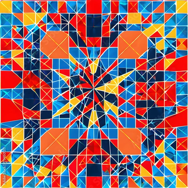 Fototapeta Explosive Geometric Kaleidoscope: A Mosaic of Colorful Abstract Polygons