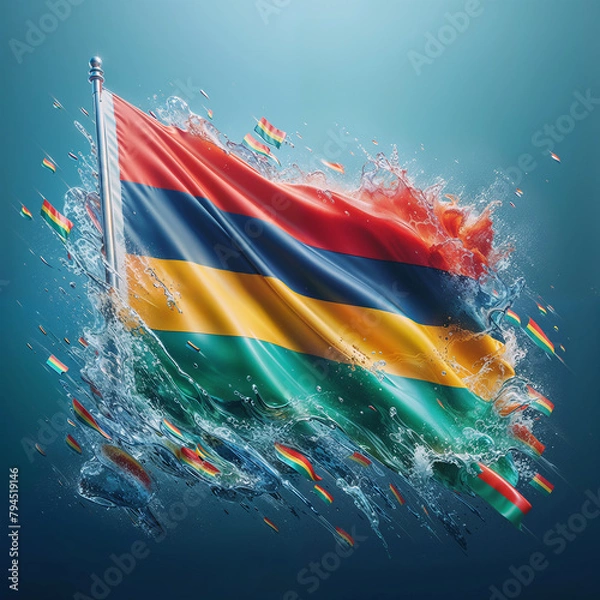 Obraz 3D rendered Mauritius flag, isolated on a clean background. High-quality, realistic depiction perfect for various uses, Generated by AI.