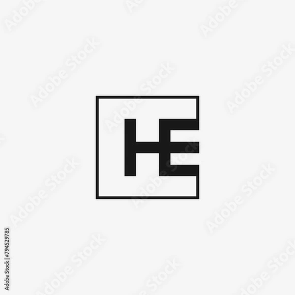 Fototapeta  HE monogram logo inside black square frame. H and E logo.