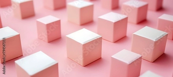 Fototapeta Pink Cubic Patterns: Stunning Ultrawide Banner Background for Modern Design and Creative Projects