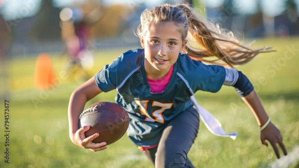 Obraz Portrait of a female high school flag football player