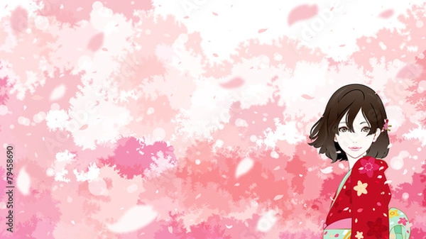 Fototapeta 女性　桜　微笑