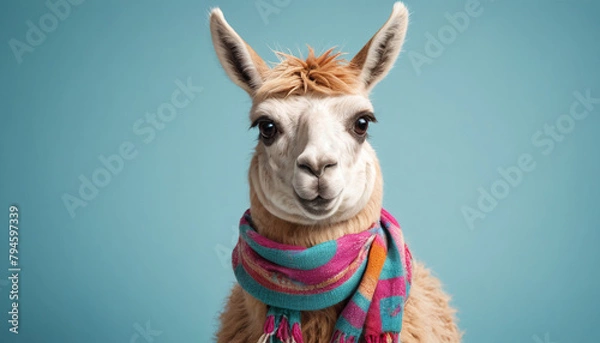 Obraz Stylish Llama Wearing a Scarf