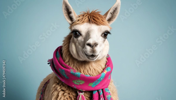 Obraz Stylish Llama Wearing a Scarf