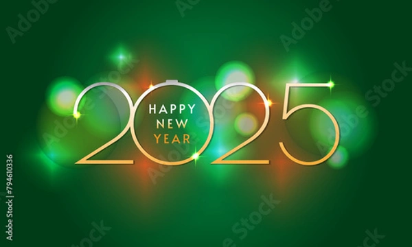 Fototapeta happy new year 2025, simple design of 2025 number in christmas color , isolated in green