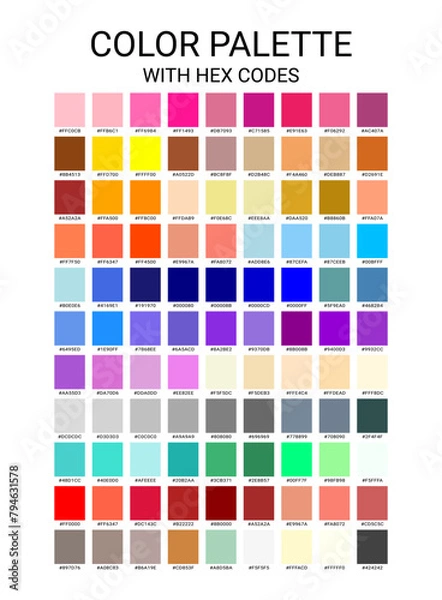 Obraz Colorful pastel color palette with hex codes for planner design or kids illustration