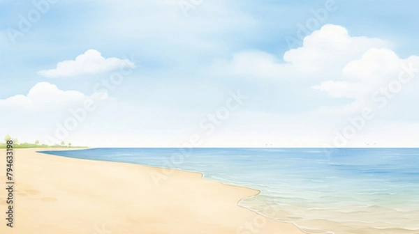 Obraz beautiful beach, pristine coastline, cartoon drawing, water color style,