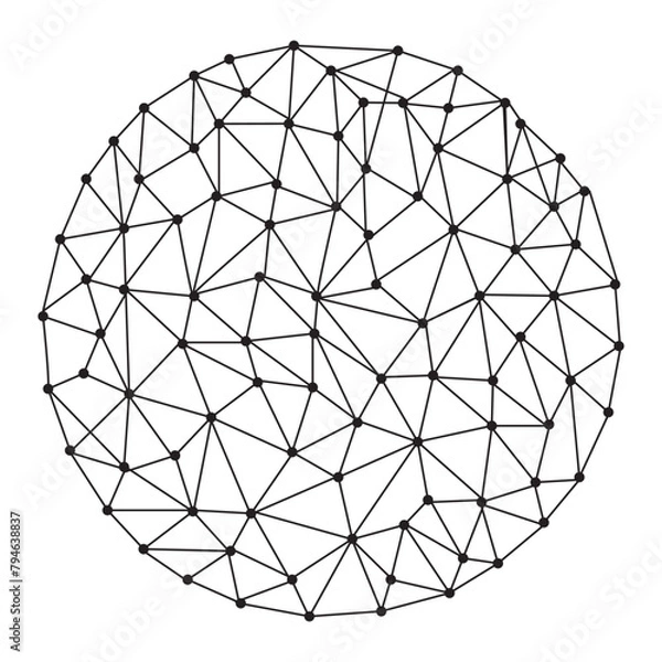 Fototapeta Geometric network sphere. Complex connected points and lines. Black polygonal mesh. Vector illustration. EPS 10.