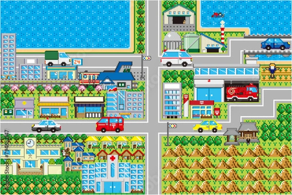 Obraz ドットの町並みイメージイラスト