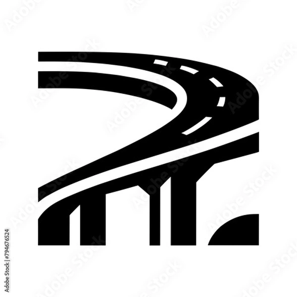 Fototapeta "Flyover Icon" Depicts A Streamlined Bridge Intersecting A Highway, A Logo That Stands For Efficiency In Road Transport And Construction.
