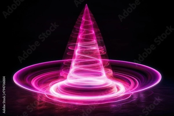 Fototapeta Abstract pink light spiral cone on dark background