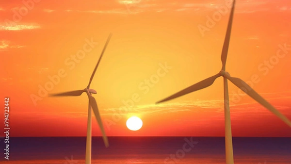 Fototapeta Sustainable Technology Showcase: 3D Model of Wind Turbine in Natural Environment