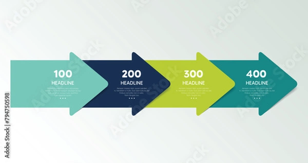 Fototapeta Four step arrow template for presentation. 4 steps options, elements, infographic.