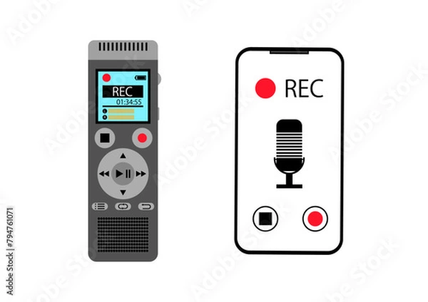 Fototapeta ボイスレコーダーとスマートフォンで録音する