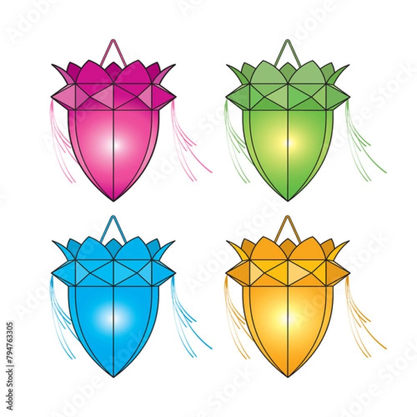 Fototapeta colorful vesak lantern icon set