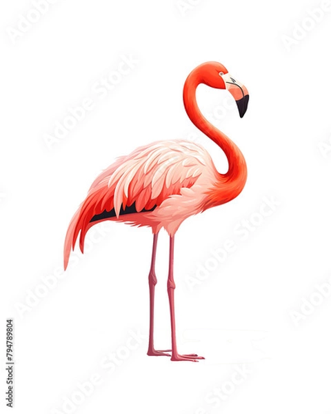 Fototapeta Elegant cartoon flamingo standing gracefully with detailed pink feathers. isolated on a transparent background. Generative AI