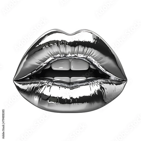 Obraz Chrome glossy lips on isolated transparent background