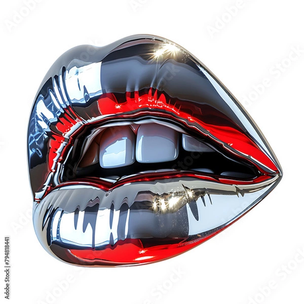 Obraz Chrome glossy lips on isolated transparent background