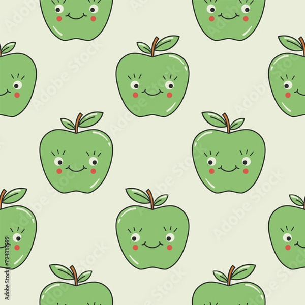 Obraz Seamless pattern with an apple character vector illustration