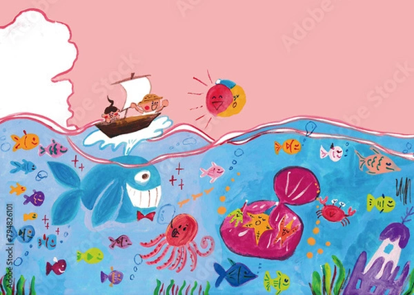 Fototapeta 海を航海する子供たちのイラスト