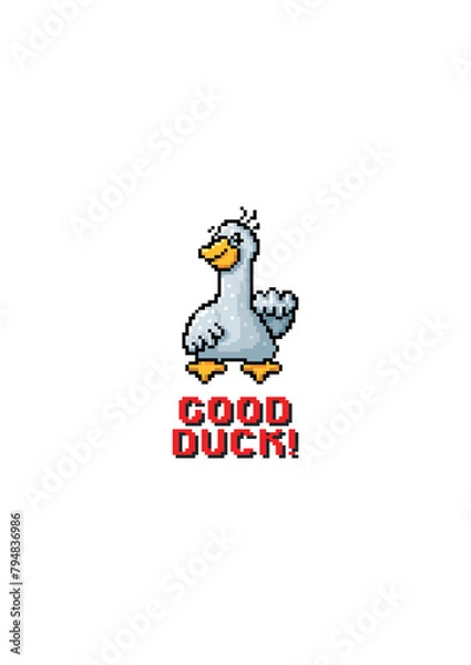 Fototapeta T-shirt design with pixel art style wishing good luck funny duck