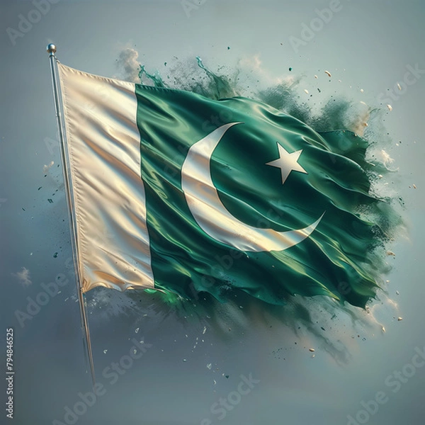 Obraz 3D rendered Pakistan flag, isolated on a clean background. High-quality, realistic depiction perfect for various uses, Generated by AI.