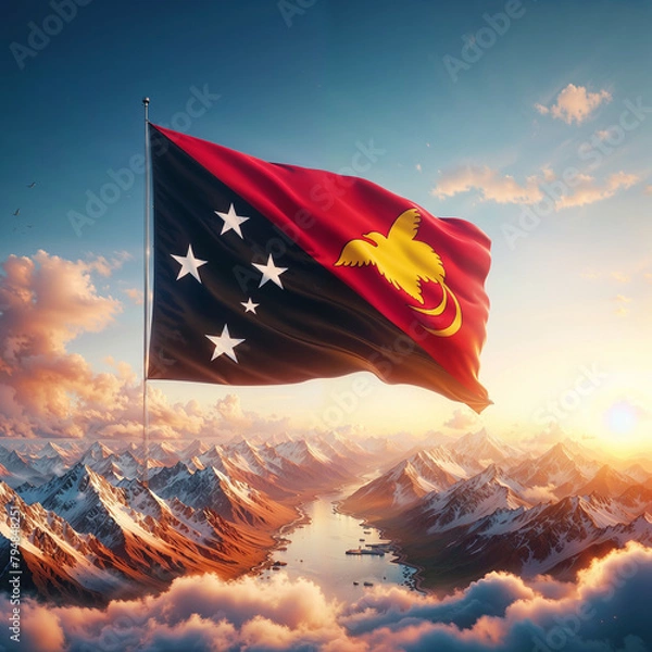 Fototapeta 3D rendered Papua New Guinea flag, isolated on a clean background. High-quality, realistic depiction perfect for various uses, Generated by AI.