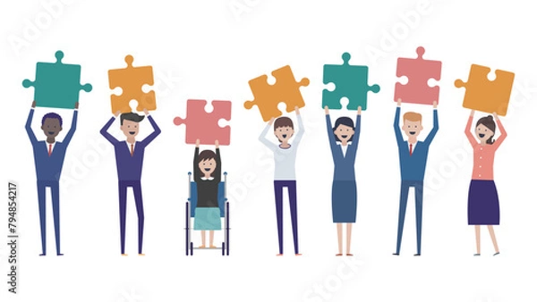 Obraz ダイバーシティを推進する企業で働く笑顔のビジネスチーム