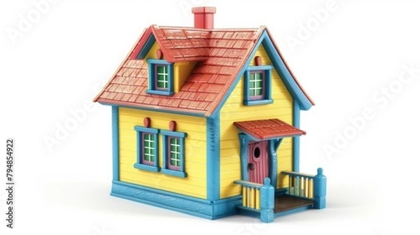 Fototapeta Toy House on Plain White Backdrop - Construction and Real Estate