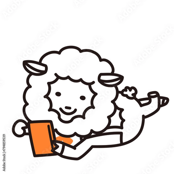 Fototapeta 色加工ok ひつじ素材No.21 寝スマホ