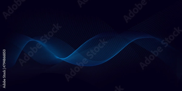 Fototapeta Dark abstract background with a glowing wave. Shiny moving lines design element. Modern purple, blue gradient flowing wave lines. Futuristic technology concept.