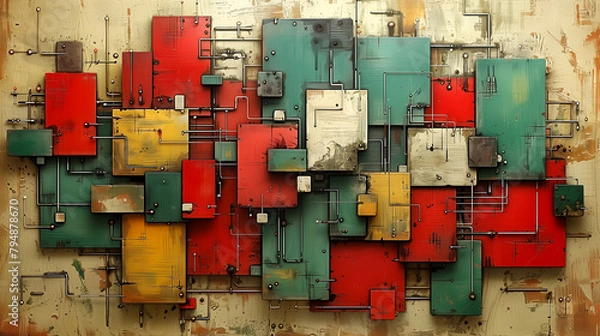 Fototapeta A colorful wall made of wooden blocks