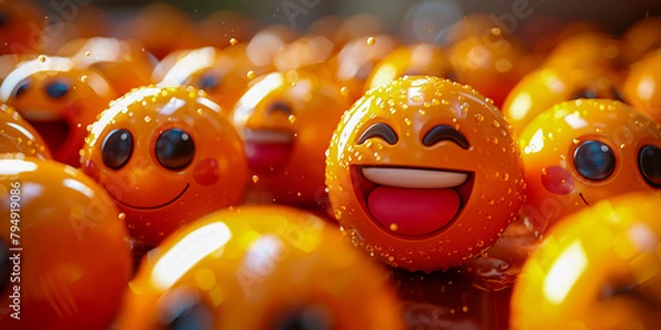 Fototapeta Collection of Happy Yellow Emoticons, Smileys for Positive Mood and Communication