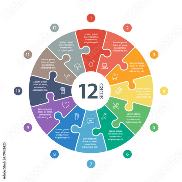 Fototapeta Numbered flat rainbow spectrum colored puzzle presentation chart