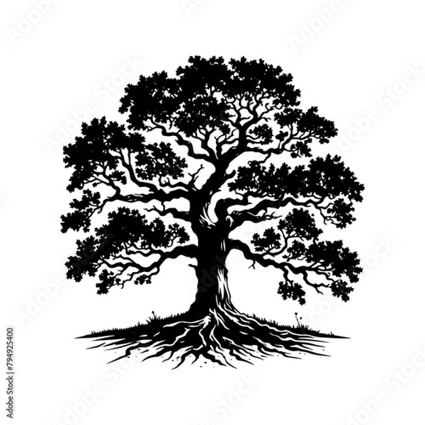 Obraz  Vector Silhouette of Oak Tree- Capturing the Majestic Presence and Timeless Beauty of Nature.- Oak Tree Illustration- Oak Tree Vector