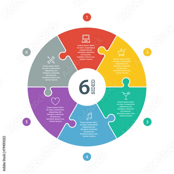 Fototapeta Numbered flat colored puzzle presentation circle chart