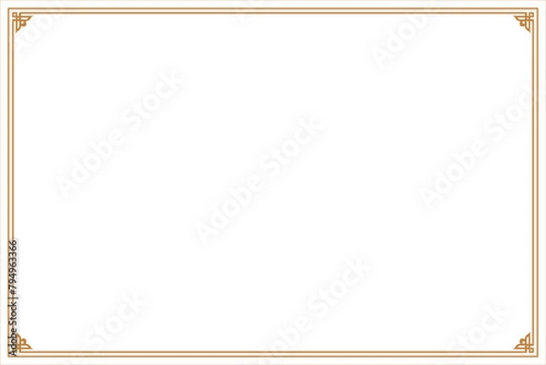 Fototapeta Elements of oriental frames. Gold on white rectangle lines border chinese style. Design print for greeting cards, wedding invitations, restaurant menu, royal certificates. Set 79