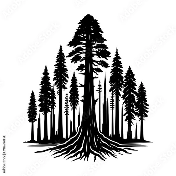 Obraz Crimson Giants: Professional Redwood Tree Vector Silhouette for Natural Landscape Designs.- Redwood Tree Illustration.