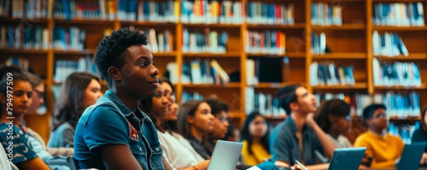 Fototapeta Diverse Students Engaged in Learning at University Library