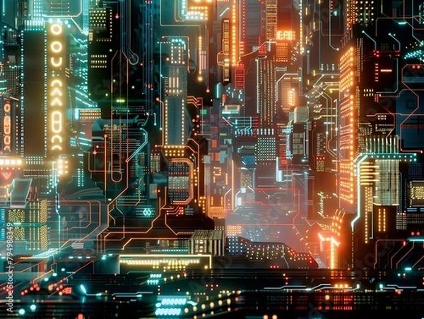 Fototapeta lights on the circuit board