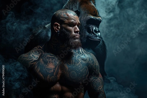 Obraz  Primal Majesty: Bearded Man and Gorilla Essence